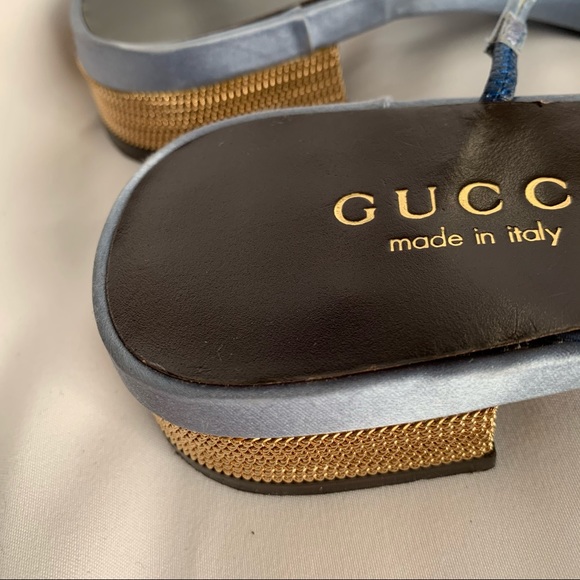 GUCCI Satin & Gold Chain Mail Sandals - Picture 7 of 10
